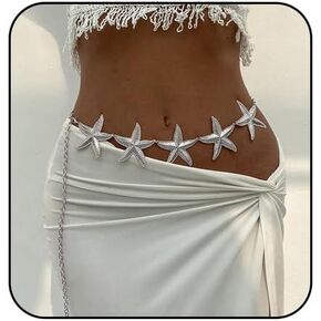Starfish Waist Chain for Women Gold Plated Sexy Starfish Belly Jewelry Adjustable Hip Chain for Bikini Swimwear Summer Beach Charm Waist Chain Boho Summer Festival Body Chain Beach Vacation Hip Accessories