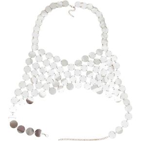 1Pc Body Chain Bra Gold Sequin Outfit Glitter Sparkle Halter Backless Crop Top Summer Beach Plastic Sequins Sexy Hollow Out Bikini Tank Tops Jewelry Chest Chains for Women Nightclub Party