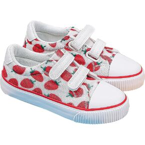 Toddler Canvas Shoes Sneakers Girls Boys with Dual Hook and Loops Breathable Kids Canvas Shoes Strawberry Fruit