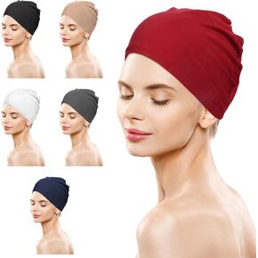 Chemo Headwear 6 PCS Solid Cancer Hats Elastic Cotton Undercaps Slip-On Pre-Tied Head Scarves Women Undercaps Turban Beanie Caps Bonnet Head Wrap Headscarf Beanie Skull Cover Cap for Hair Loss