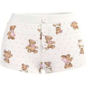 MakeMeChic Women's Cartoon Print Elastic Waist Button Front Cute Lounge Pajama Shorts