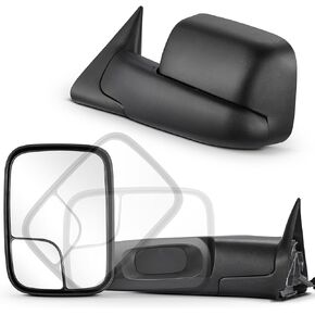 BDFHYK Tow Mirrors Compatible with Dodge Ram 1500 2500 3500 1994 1995 1996 1997, Trailer Pickup Truck Towing Mirrors with Convex Len Power Adjustable Manual Flip up, Left & Right, Black