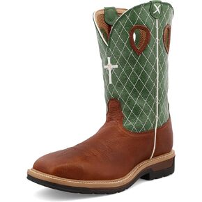 Twisted X Men's 12" Western Work Boot, Square Toe Steel Toe, Cognac Glazed Pebble & Lime, 8 D
