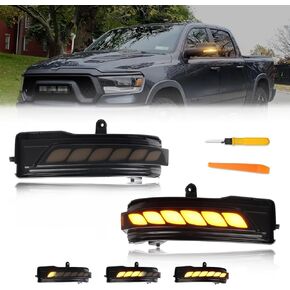 LED Sequential Switchback Side Mirror Marker Lights for Dodge Ram 1500 2019-2024 Blinker Indicator, [Newly Modern Upgrade] Smoked Lens White Daytime Running Light, Amber Turn Signal Light, 2PCS
