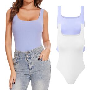 bodysuit للنساء مثير خزان رقبة مربعة مثيرة ، حزمة 2