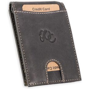 Money Clip Bifold Wallet, Full-grain Leather, RFID Protected, Minimalist Front Pocket (Brown) in Kuwait
