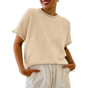 Saodimallsu Womens Short Sleeve Sweater Tops Basic Lightweight Casual Crewneck Summer Loose Fit Knit Tees Shirts