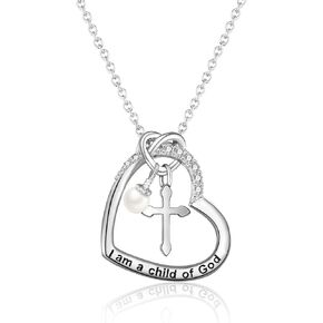 GULICX Cross Necklace for Girls Kids, Child of God Jewelry Christian Gifts for Easter Baptism First Communion Confirmation Valentines Birthday Christmas
