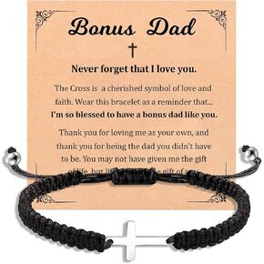 Cross Bracelet Gifts for Bonus Dad Son, Fathers Gifts for Men First Communion Confirmation Gift for Boys Teens Religious Christening Baptism Easter Basket Stuffers Jewelry for Him