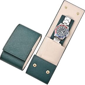 Travel Leather Watch Pouch/Watch Travel Case with Suede Lining/Luxury Leather Travel Watch Case 2 Watch Pouch for Men and Women (Green-Double)