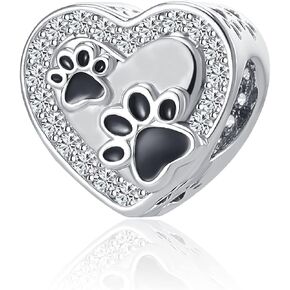 Dog Mom Pet Charm Cat Paw Print Animal Charms Prints On My Heart Charms Compatible with Pandora Necklace Bracelet for Mother's Day Gift