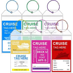 Mziart Cruise Luggage Tag Holder for Carnival, Princess, NCL, Norwegian, MSC, 6 Pack Zip Seal Clear Luggage Tags for Cruise Ships, Cruise Ship Essentials Travel Must Haves