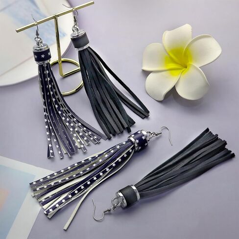 Rechicgu 2x أقراط Western For Women Country Concert Pu Lower Tassles Long Stains Steel Ear Hook Cowgirl Cowboy Pohemian Molerings مجموعة مجوهرات in Saudi Arabia