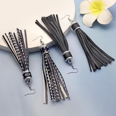 Rechicgu 2x أقراط Western For Women Country Concert Pu Lower Tassles Long Stains Steel Ear Hook Cowgirl Cowboy Pohemian Molerings مجموعة مجوهرات in Saudi Arabia