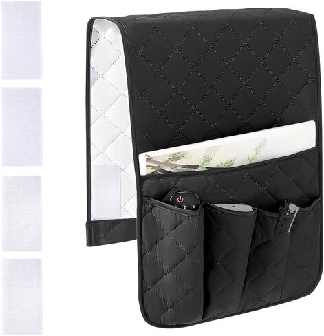 RETON Sofa Armrest Organizer with 5 Pockets, Non Slip Remote Control Caddy with 8 Pieces of Hook and Loop Fasteners, Armchair Caddy Holder Storage for Magazine Recliner Book TV Phone (Black) in Saudi Arabia