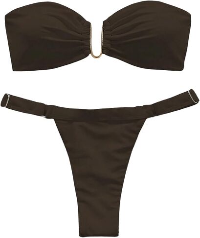 SHENHE Women's Strapless Swimsuits 2 Piece High Cut Cheeky Thong U Wire Bandeau Bikini Set in Saudi Arabia