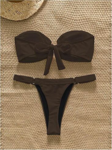 SHENHE Women's Strapless Swimsuits 2 Piece High Cut Cheeky Thong U Wire Bandeau Bikini Set in Saudi Arabia