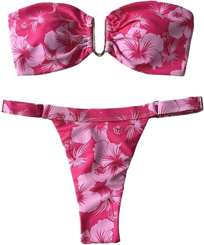 SHENHE Women's Strapless Swimsuits 2 Piece High Cut Cheeky Thong U Wire Bandeau Bikini Set in Saudi Arabia