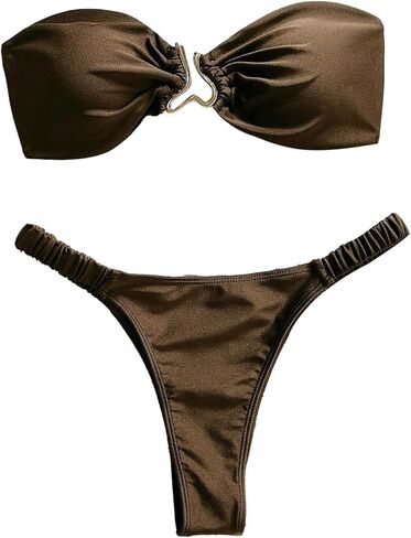 SHENHE Women's Strapless Swimsuits 2 Piece High Cut Cheeky Thong U Wire Bandeau Bikini Set in Saudi Arabia