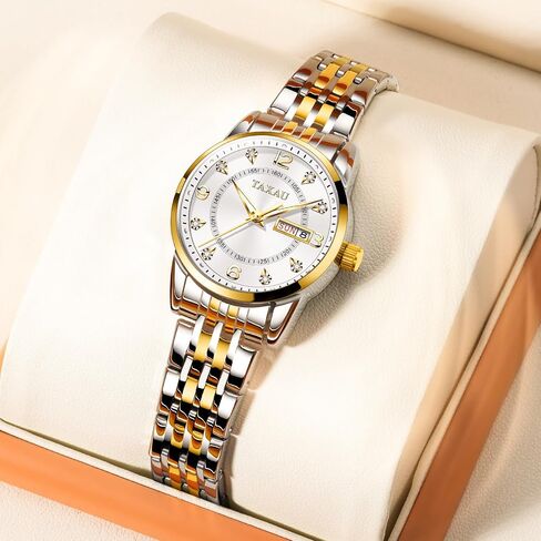 Womens Watch Fashion Dress Waterproof Silver Watches for Women Casual Easy Read Quartz Analog Women's Watch Two Tone Stainless Steel Ladies Watches with Day Date in Saudi Arabia