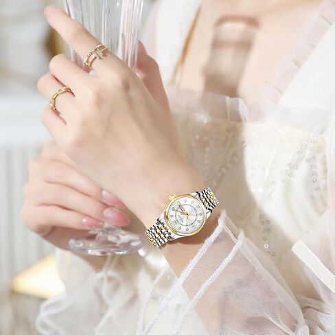 Womens Watch Fashion Dress Waterproof Silver Watches for Women Casual Easy Read Quartz Analog Women's Watch Two Tone Stainless Steel Ladies Watches with Day Date in Saudi Arabia