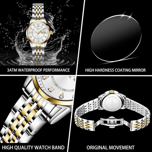 Womens Watch Fashion Dress Waterproof Silver Watches for Women Casual Easy Read Quartz Analog Women's Watch Two Tone Stainless Steel Ladies Watches with Day Date in Saudi Arabia
