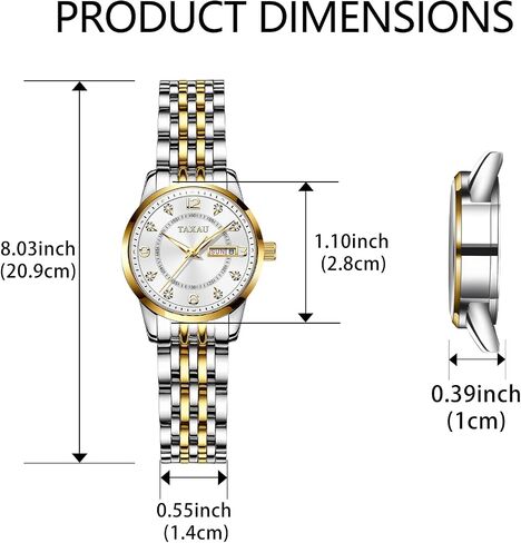 Womens Watch Fashion Dress Waterproof Silver Watches for Women Casual Easy Read Quartz Analog Women's Watch Two Tone Stainless Steel Ladies Watches with Day Date in Saudi Arabia