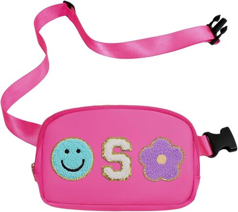 Fanny Pack For Girls Pink Kid Crossbody Bag Chenille M Letter Preppy Belt Bag, Christmas Birthday Graduation Gifts For Girl Teen Daughter Sister, Personalized Nylon Fanny Packs in Saudi Arabia