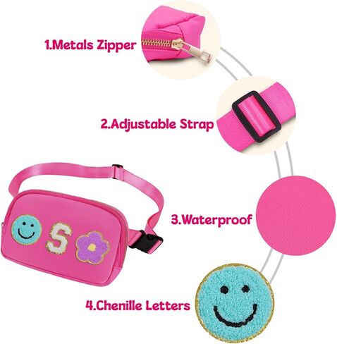 Fanny Pack For Girls Pink Kid Crossbody Bag Chenille M Letter Preppy Belt Bag, Christmas Birthday Graduation Gifts For Girl Teen Daughter Sister, Personalized Nylon Fanny Packs in Saudi Arabia