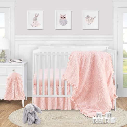 Sweet Jojo Designs Shabby Chic Butterfly Girl Baby Crib Bedding Set Infant Nursery Room Blanket Fitted Sheet Skirt Diaper Stacker 4p Blush Pink Lavender Purple White Pastel Lilac Watercolor Pattern in Saudi Arabia