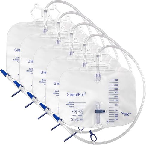 Urinary Drainage Bag with Anti-Reflux Chamber, Bedside Drainage Bag 4000 mL with 48" Drainage Tube, Hook Hanger and Clips, Large Capacity Urine Bag for Home and Hospitals, 5 Pack in Saudi Arabia