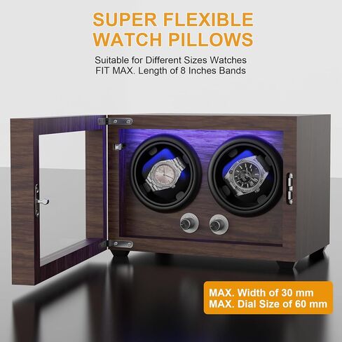 Watch Winder for Automatic Watches,Wooden Watch Rotating Case with LED Light,4 Rotation Modes,Elastic Watch Pillows Quiet Mabuchi Motor in Saudi Arabia