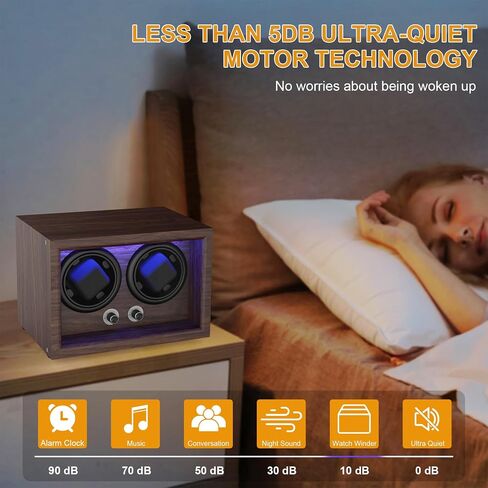 Watch Winder for Automatic Watches,Wooden Watch Rotating Case with LED Light,4 Rotation Modes,Elastic Watch Pillows Quiet Mabuchi Motor in Saudi Arabia