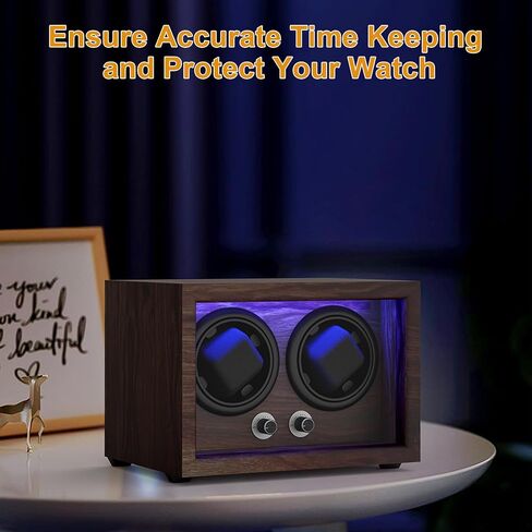Watch Winder for Automatic Watches,Wooden Watch Rotating Case with LED Light,4 Rotation Modes,Elastic Watch Pillows Quiet Mabuchi Motor in Saudi Arabia