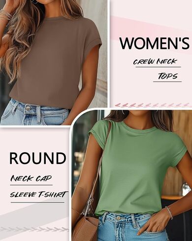 Huukaey 3 Pack Women's Cap Sleeve Tops Basic Cotton Tee Tee Stirts Summer Crew Crew Neck Strendy Complements 2025 Fashion in Kuwait