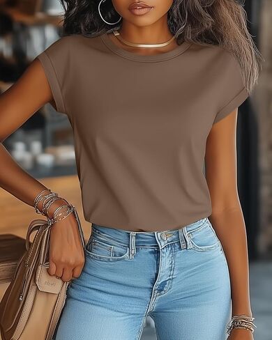 Huukaey 3 Pack Women's Cap Sleeve Tops Basic Cotton Tee Tee Stirts Summer Crew Crew Neck Strendy Complements 2025 Fashion in Kuwait
