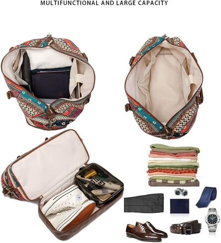 Kinmac Garment Bag with Shoes Compartment,Duffel Bag For Travel,Sports Gym Yoga Duffel Bag Weekender Overnight Totes Bag (Bohemian) in Saudi Arabia