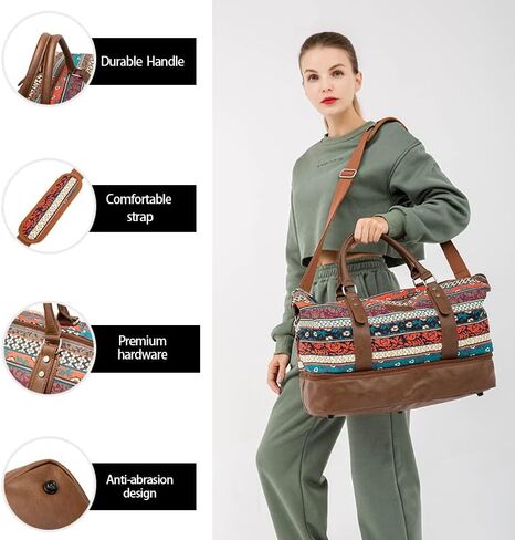 Kinmac Garment Bag with Shoes Compartment,Duffel Bag For Travel,Sports Gym Yoga Duffel Bag Weekender Overnight Totes Bag (Bohemian) in Saudi Arabia