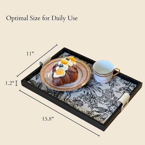 Modern Luxury Woven Leather and Wooden Rectangle Tray - Jewelry, Vanity, Decorative, Catchall, Serving Tray for All Occasions (Beige, Large) in Saudi Arabia