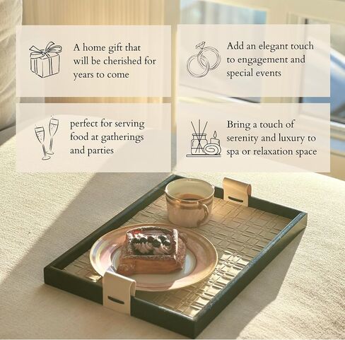 Modern Luxury Woven Leather and Wooden Rectangle Tray - Jewelry, Vanity, Decorative, Catchall, Serving Tray for All Occasions (Beige, Large) in Saudi Arabia