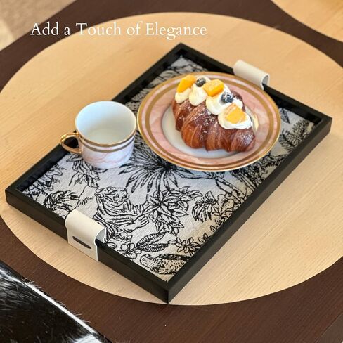 Modern Luxury Woven Leather and Wooden Rectangle Tray - Jewelry, Vanity, Decorative, Catchall, Serving Tray for All Occasions (Beige, Large) in Saudi Arabia