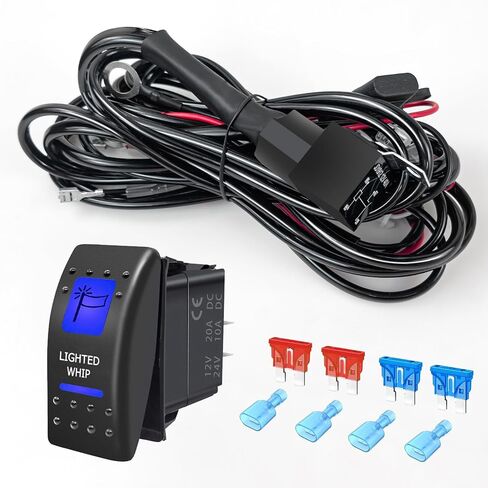 FXC LED Light Bar Wiring Harness Kit 16 AWG Heavy Duty 12V 5Pin Rocker Laser On Off Waterproof Switch Power 40A Relay Blade Fuse-2 Lead for Cars Boat ATV Truck (LED POD Lights) in Kuwait