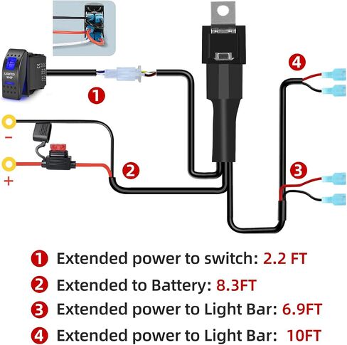 FXC LED Light Bar Wiring Harness Kit 16 AWG Heavy Duty 12V 5Pin Rocker Laser On Off Waterproof Switch Power 40A Relay Blade Fuse-2 Lead for Cars Boat ATV Truck (LED POD Lights) in Kuwait