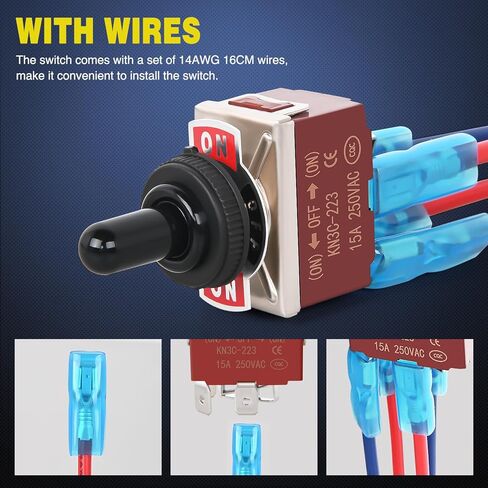 Nilight 4pin reversive polarity تبديل التبديل 2pcs 12 فولت مفاتيح موسيقى الروك 30a على Off on dpdt 3 position cap boot cap cap captic control w/14 gauge wires in Kuwait