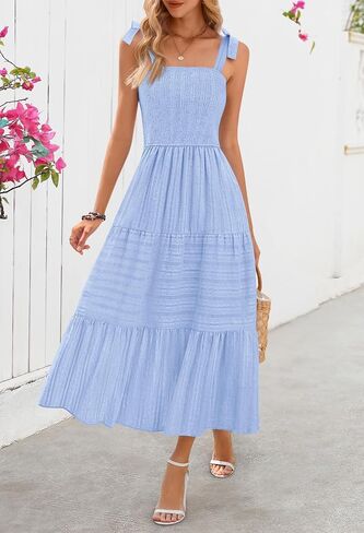 MEROKEETY Women's Summer Boho Maxi Dress Beach Vacation Casual Smocked A Line Sundress with Pockets in Saudi Arabia