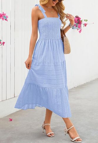 MEROKEETY Women's Summer Boho Maxi Dress Beach Vacation Casual Smocked A Line Sundress with Pockets in Saudi Arabia