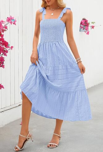 MEROKEETY Women's Summer Boho Maxi Dress Beach Vacation Casual Smocked A Line Sundress with Pockets in Saudi Arabia