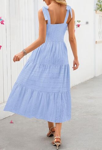 MEROKEETY Women's Summer Boho Maxi Dress Beach Vacation Casual Smocked A Line Sundress with Pockets in Saudi Arabia