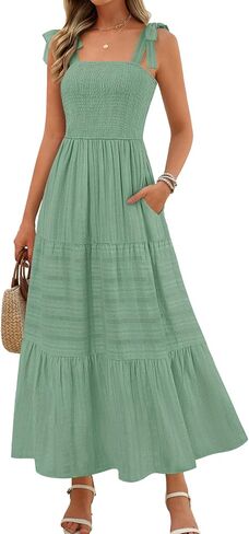 MEROKEETY Women's Summer Boho Maxi Dress Beach Vacation Casual Smocked A Line Sundress with Pockets in Saudi Arabia