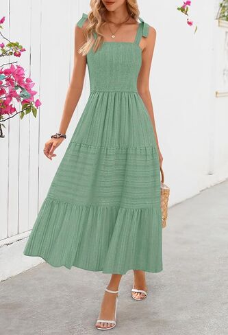 MEROKEETY Women's Summer Boho Maxi Dress Beach Vacation Casual Smocked A Line Sundress with Pockets in Saudi Arabia